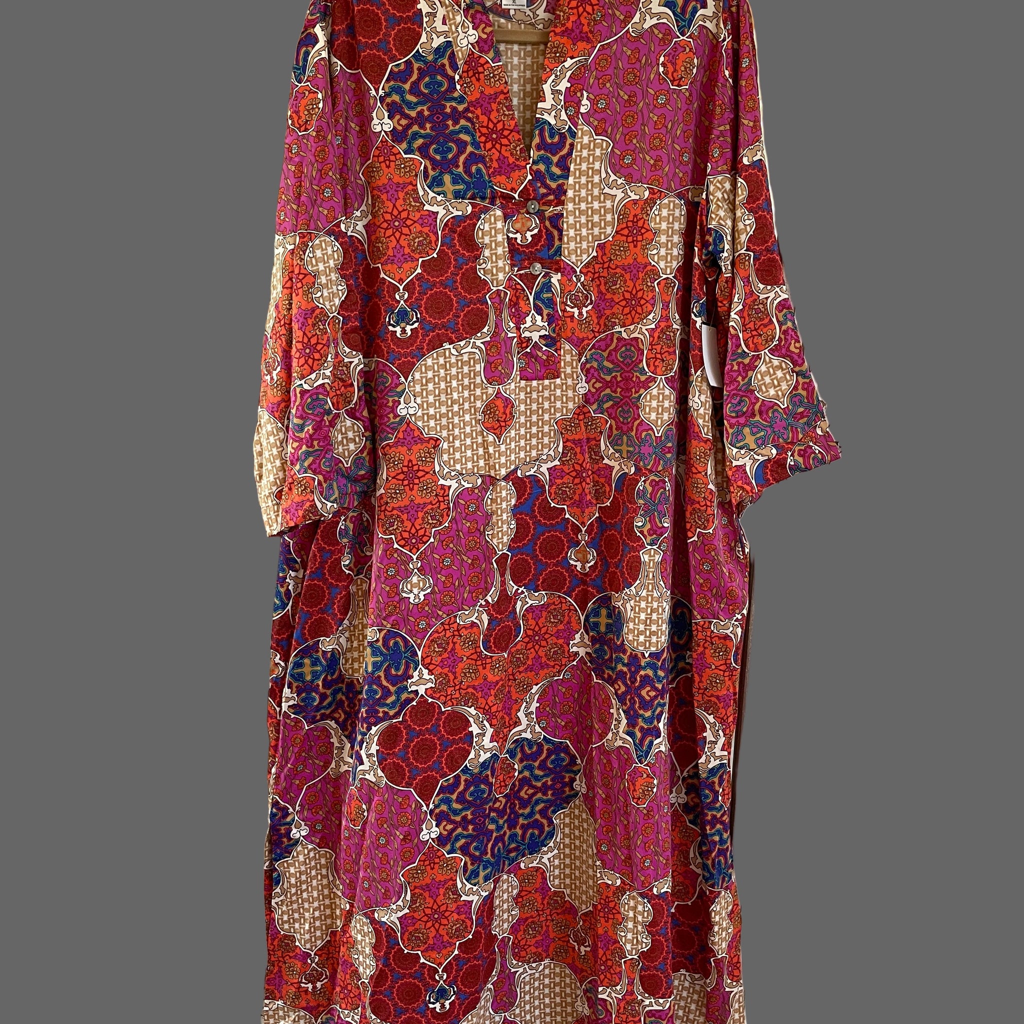 2000s Poly Print Loungewear Maxi Kaftan Dress X/L