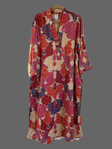 2000s Poly Print Loungewear Maxi Kaftan Dress X/L