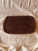 Bronze Tone Beaded Lined Zip Closure Clutch Purse