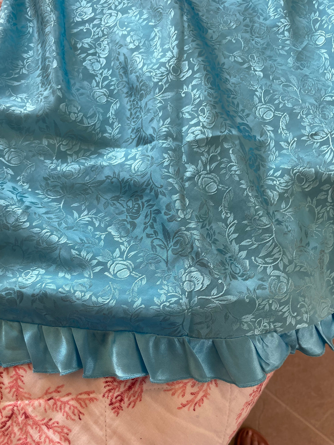 Embossed Blue Floral Silky Poly Lounge Lingerie Sleepwear M