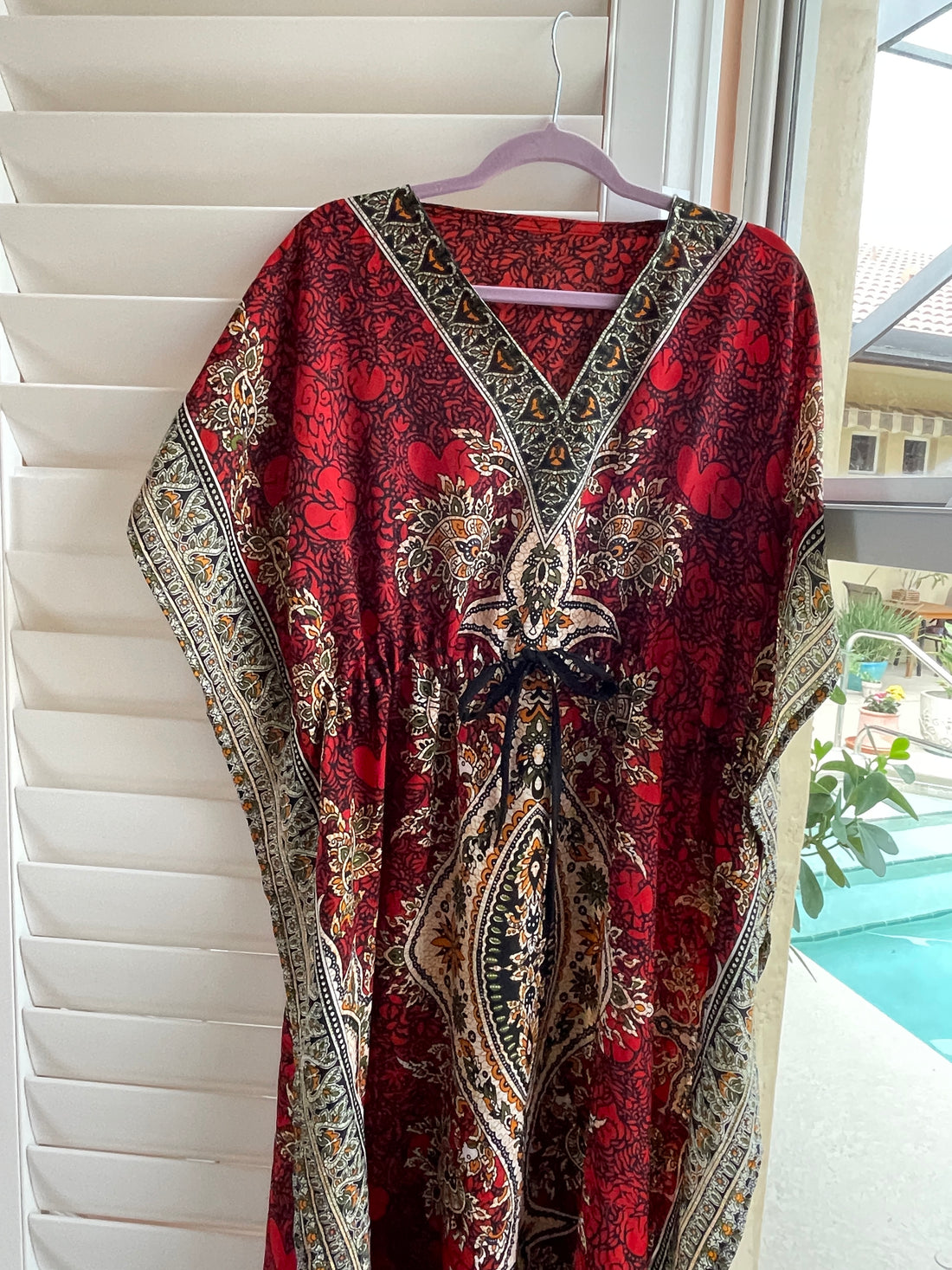 Red print boho caftan