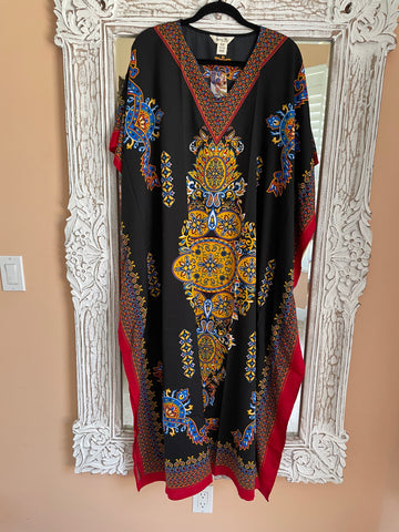 Boho Black Decorative Caftan Lounge Beach Wear Kimono Dress  Plus size