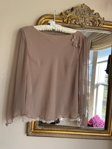 Vintage Ursula of Switzerland Beige Floral Appliqué Fairy Top M