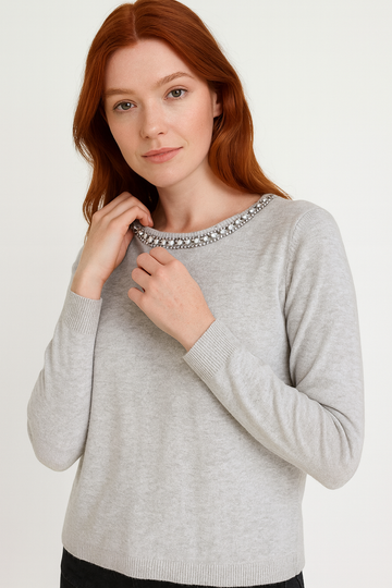 2000s Soft Cotton Blend Decorative Neckline Sweater Lg