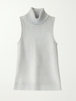 Light Blue Knitted Cotton Ribbed Turtleneck Deep Armhole Long Top S