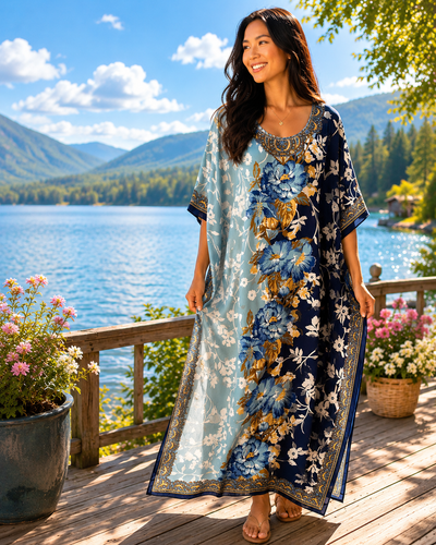 Bohemian Flowers Kaftan Dress Beach Coverup Lounge Casual Wear. Plus size