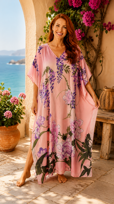 Serene Moments Gorgeous Women’s Kaftan Dress Floral Boho Gown Beach Cover Up