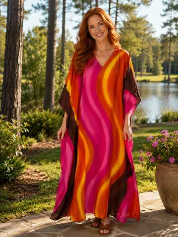 Wonderful 100% Poly Abstract Maxi Caftan Lounge Beach Resort Wear. Plus Size