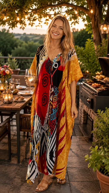 Colorful 100% Poly Beach wear Lounge Day to Evening Kaftan   Plus Size
