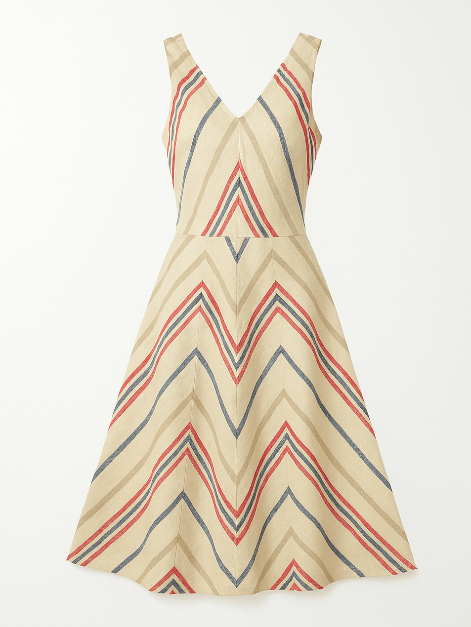 Summer Casual 100% Linen Stripe Sleeveless Flare Midi Dress M