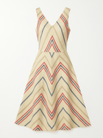 Summer Casual 100% Linen Stripe Sleeveless Flare Midi Dress M
