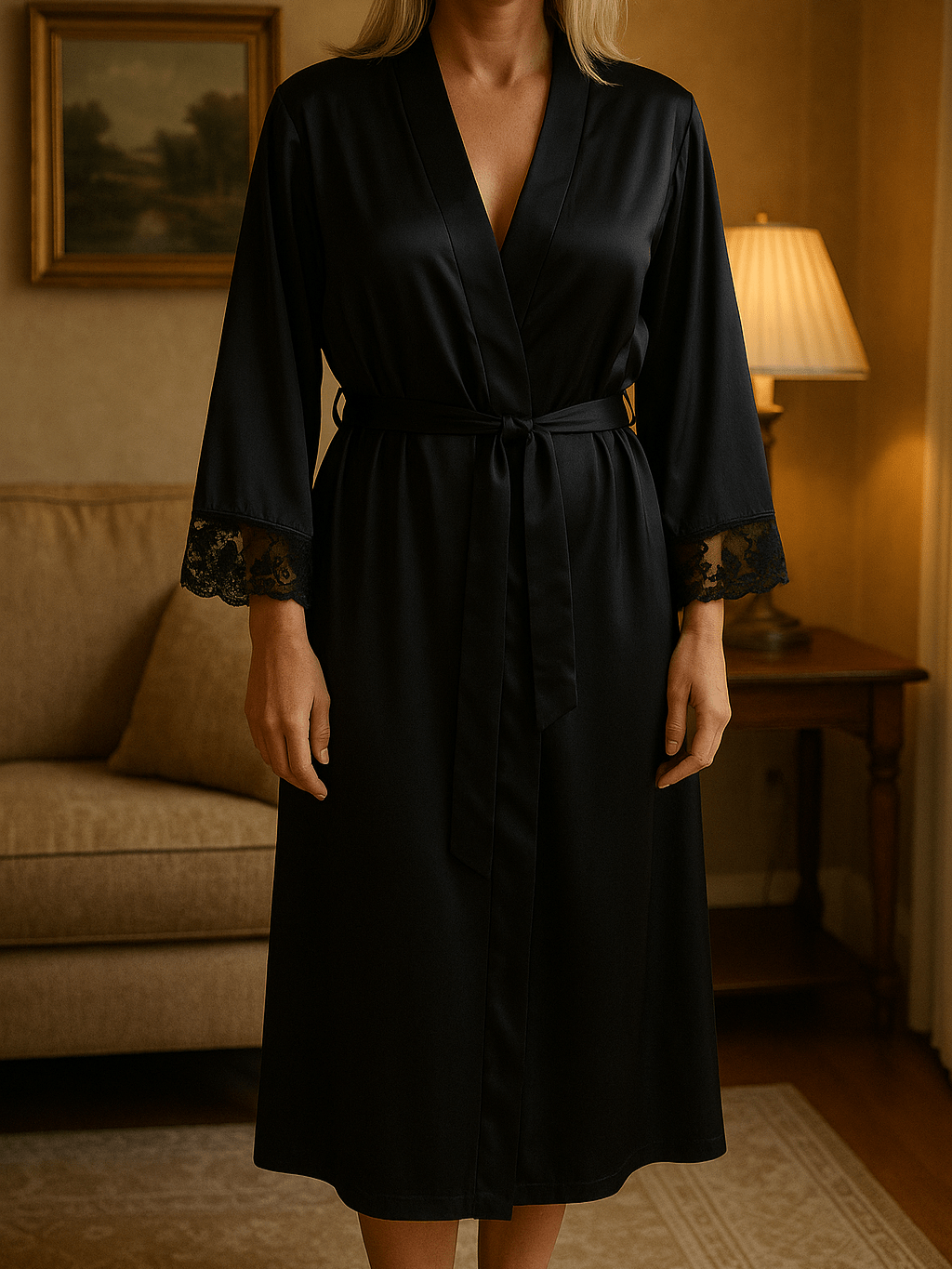 Vintage 90s Black Poly Matching Belt Decorative Cuff Wrap Maxi Robe L/XL