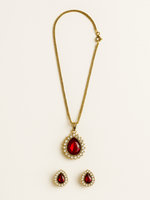 Vintage Pierre Cardin Red Glass Earring Pendant Necklace Set