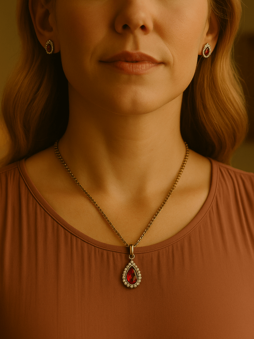 Vintage Pierre Cardin Red Glass Earring Pendant Necklace Set