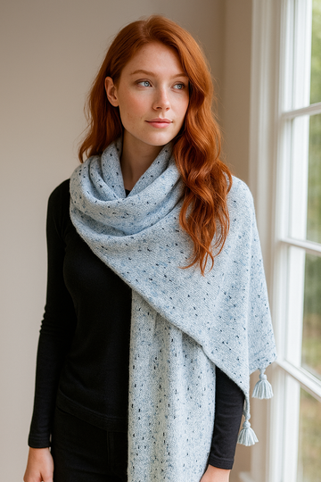 2000s Blue Tassels Long Wrap Winter Scarf