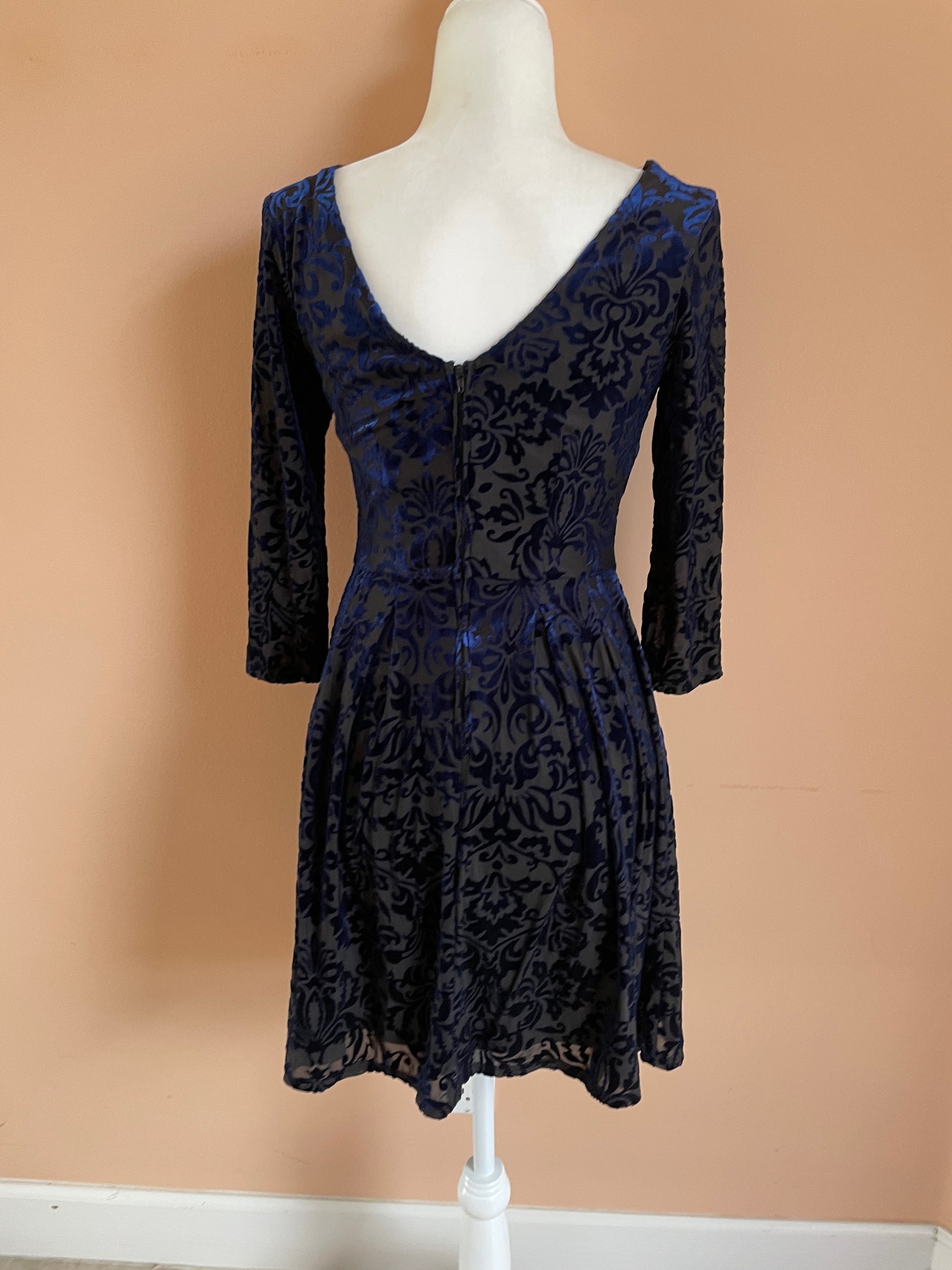  90s Black Burnout Velvet Floral Vintage Mini Dress S