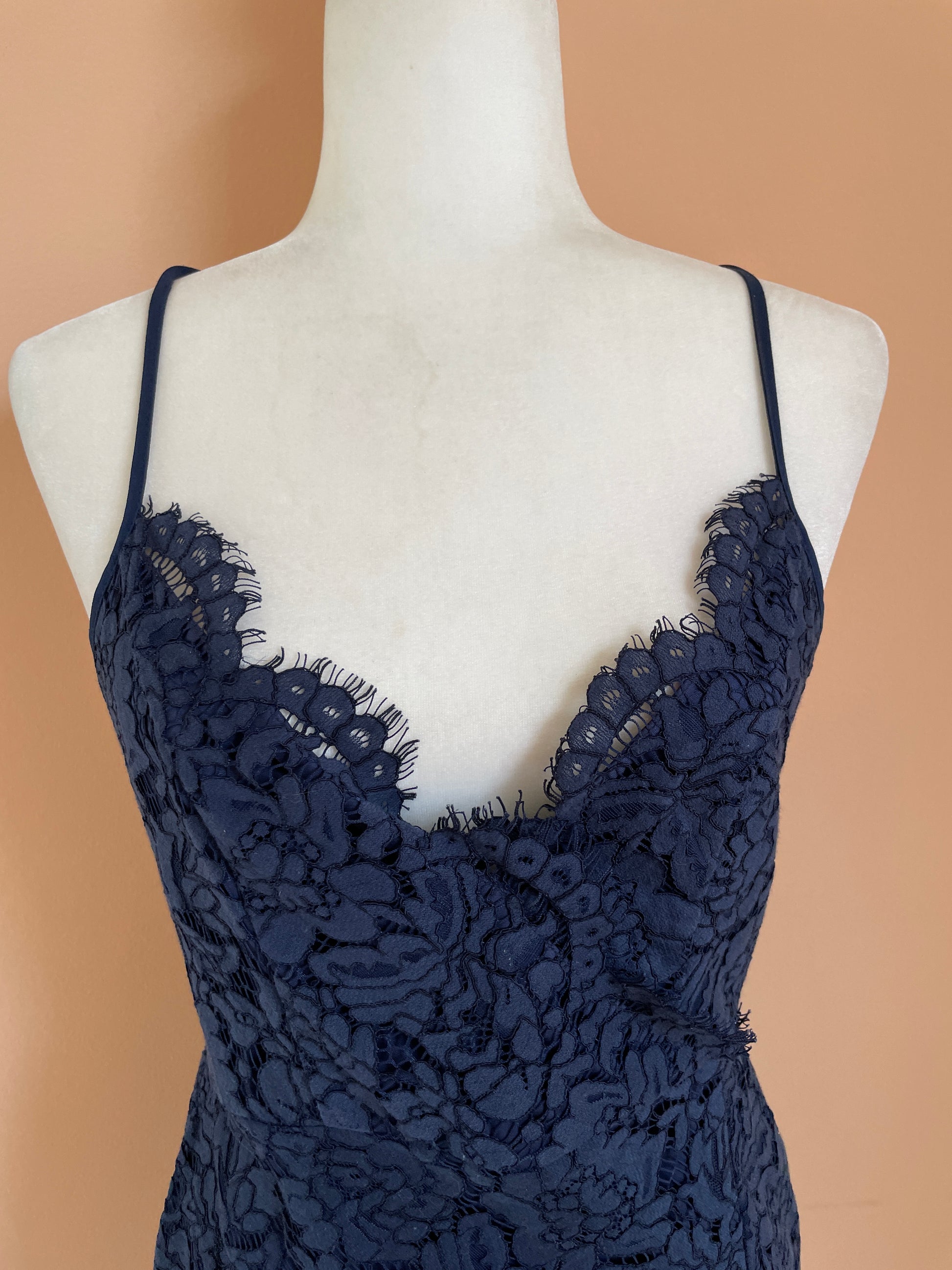  2000s Lacy Blue Bodycon Open Back Evening Dress.