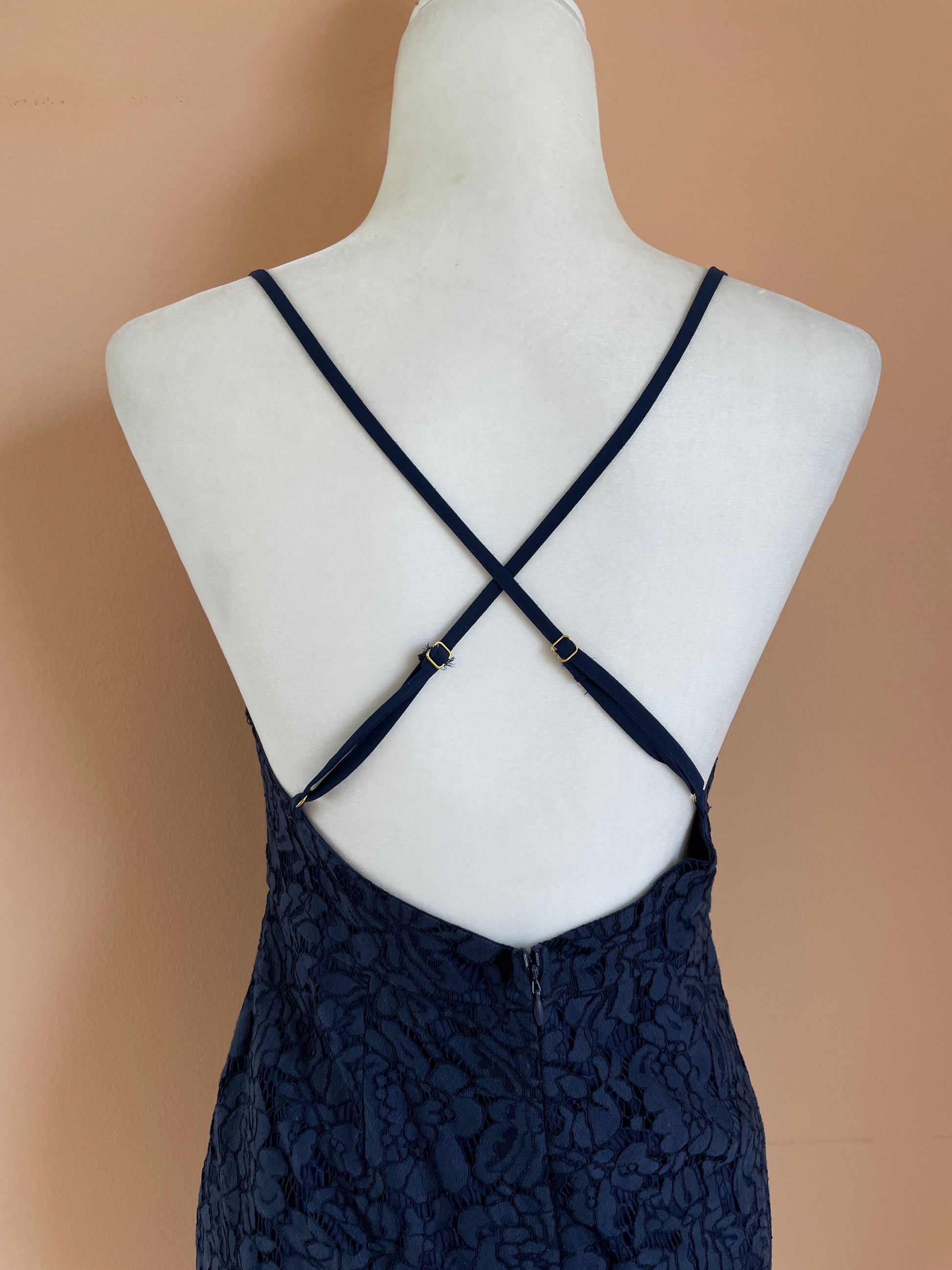  2000s Lacy Blue Bodycon Open Back Evening Dress.