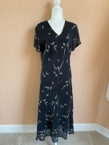 Falling Leaf 20OOs 100% Silk Black Long Sheath Dress M/L