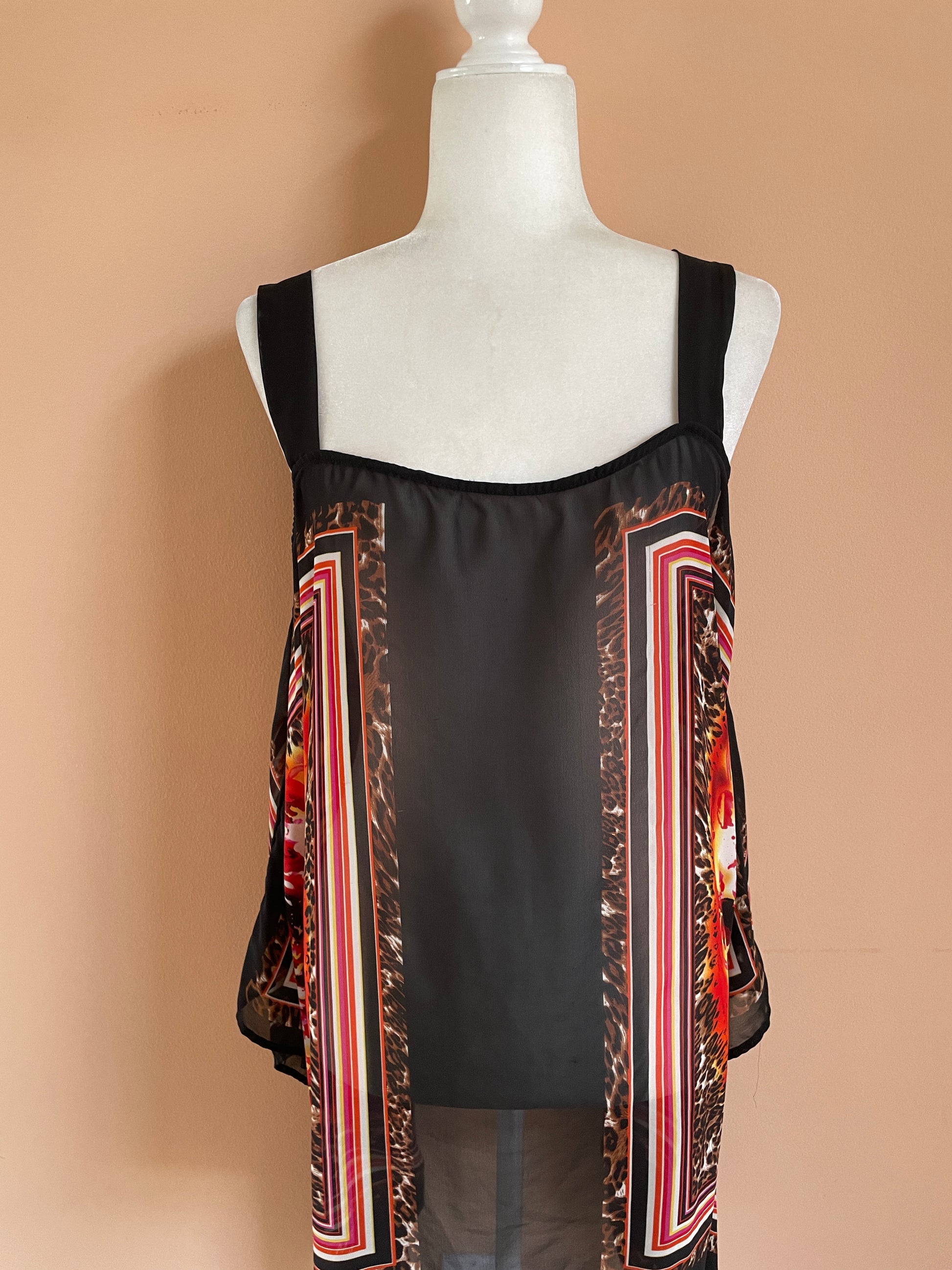  2000’s Casual Silky Poly Black Print Summer Top
