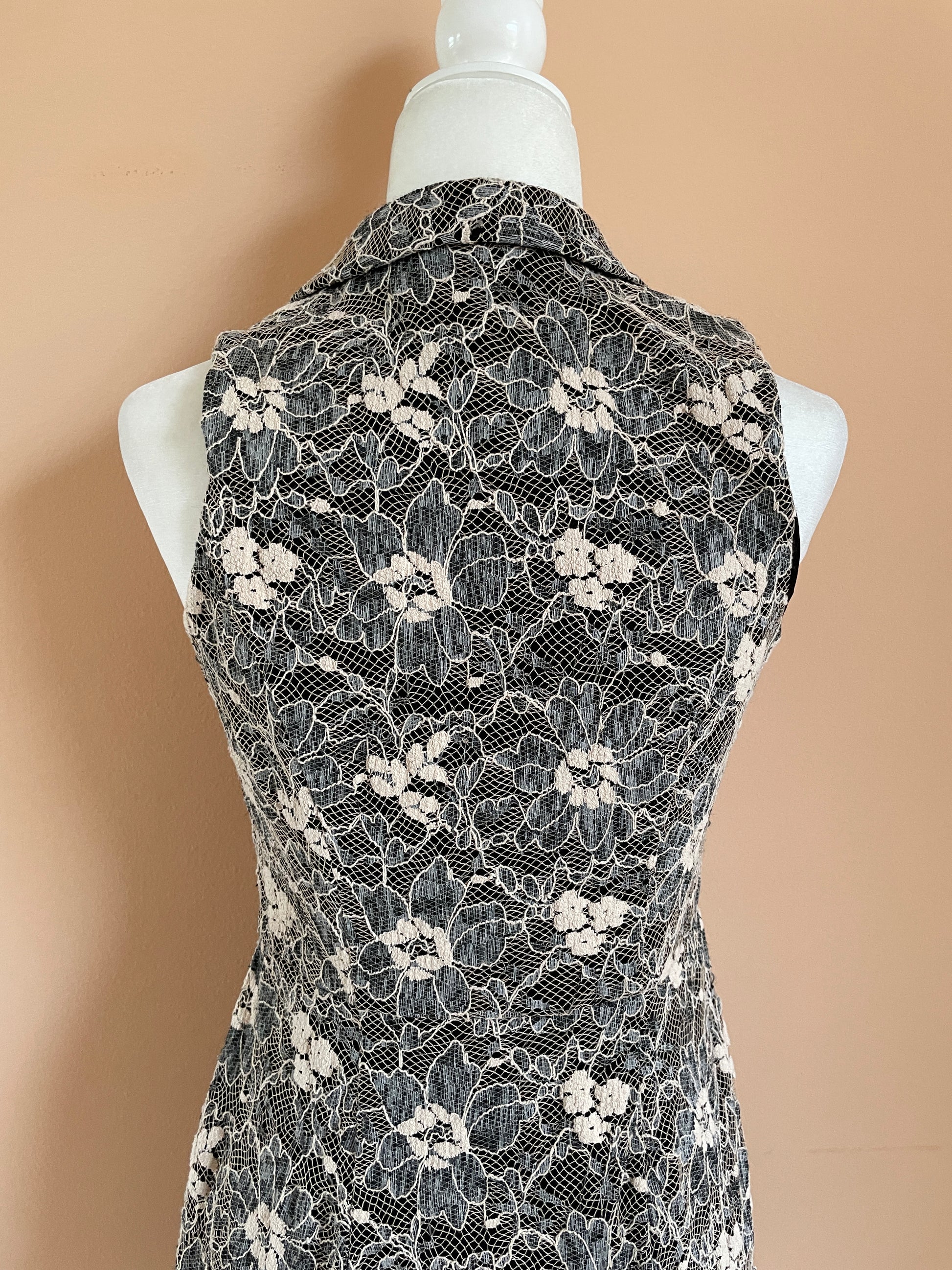  2000s Black Floral Lace Sleeveless Dress