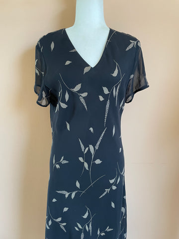 Falling Leaf 20OOs 100% Silk Black Long Sheath Dress M/L