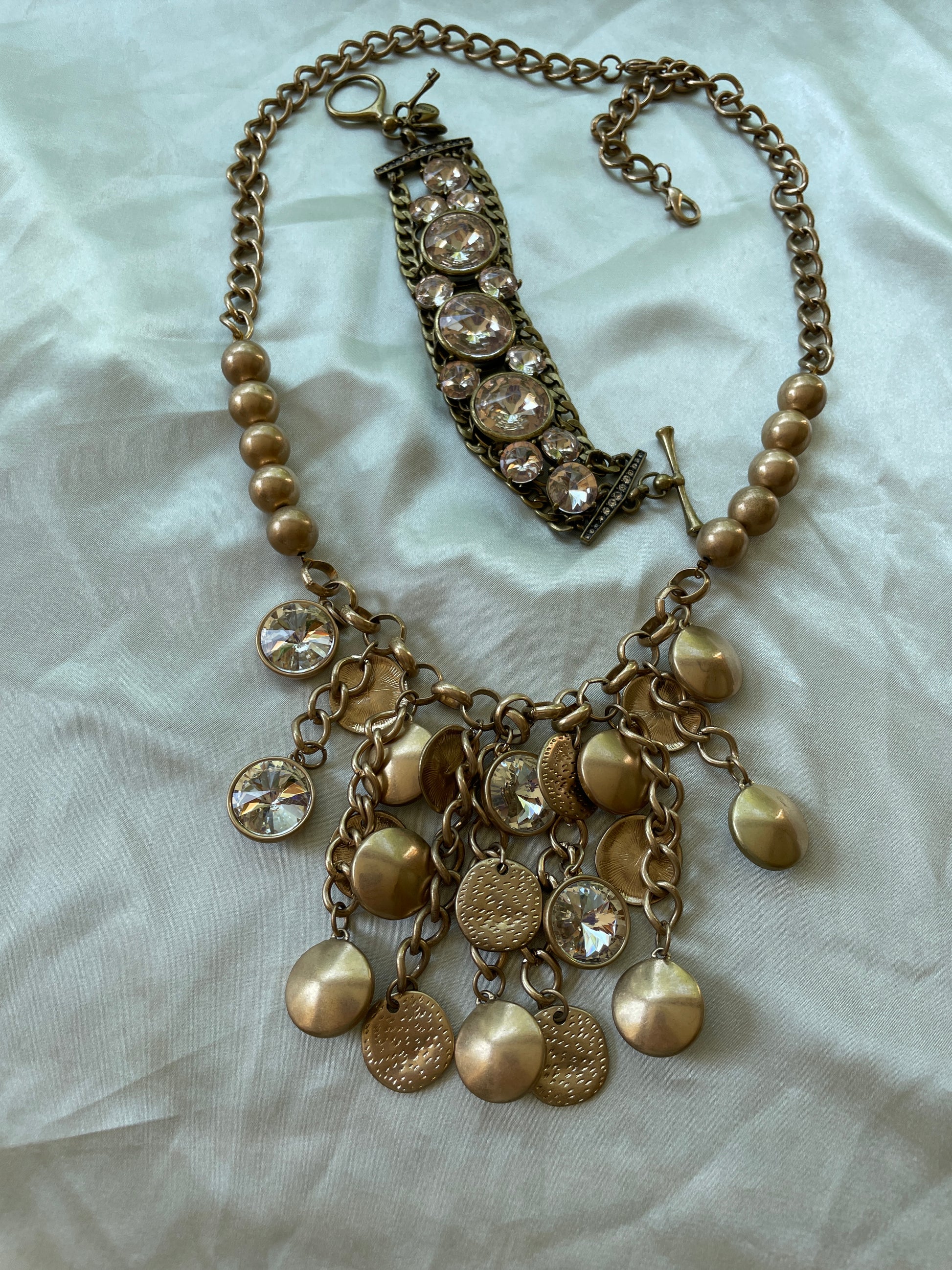  Gypsy Girl Vintage 80s Gold Tone Matching Necklace & Bracelet Set