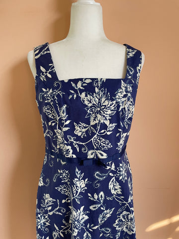 2000s Blue Summer Floral Cotton Sleeveless Dress M