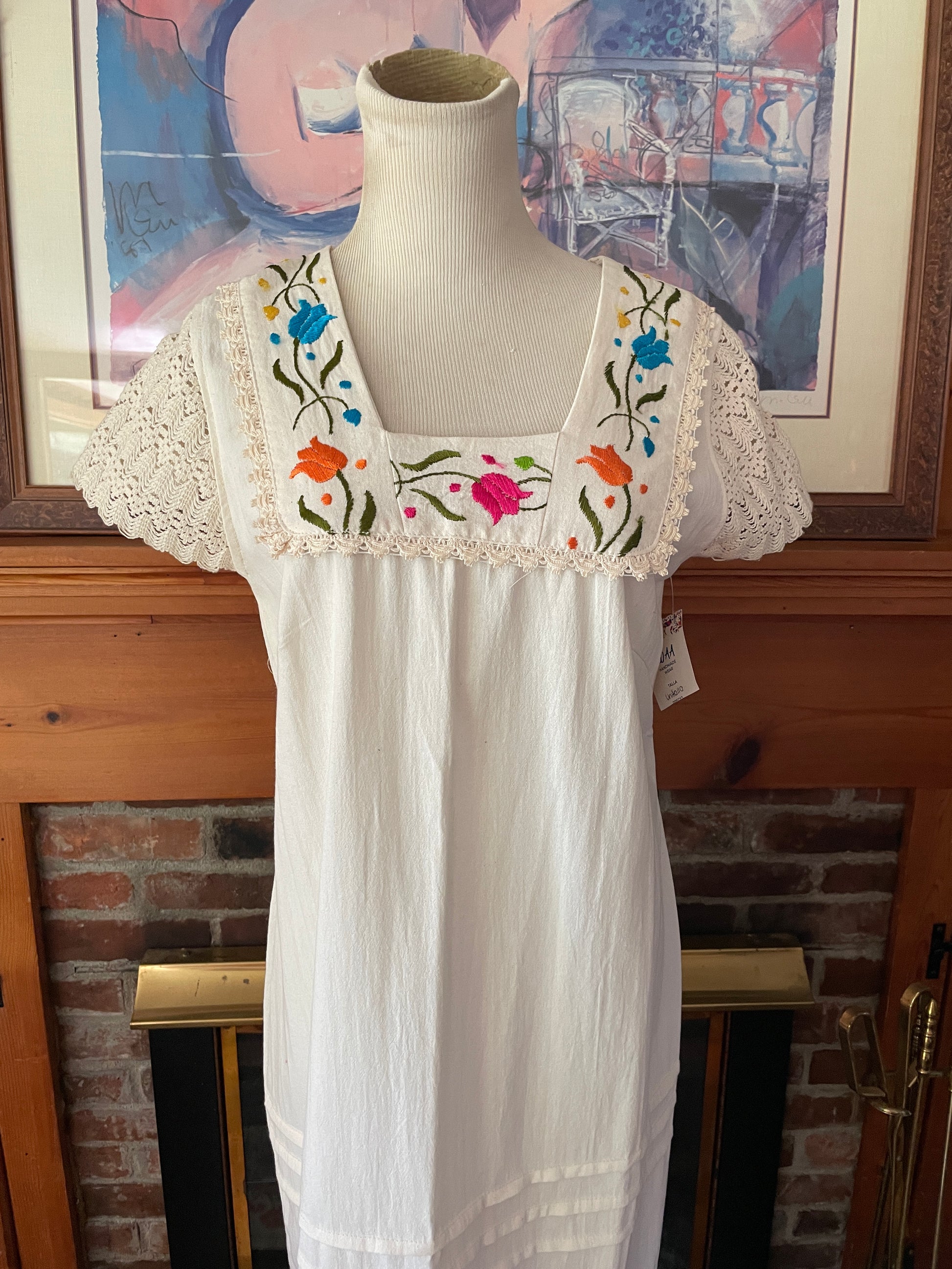  Handmade 2000s 100% Cotton Floral Embroidery Summer Dress