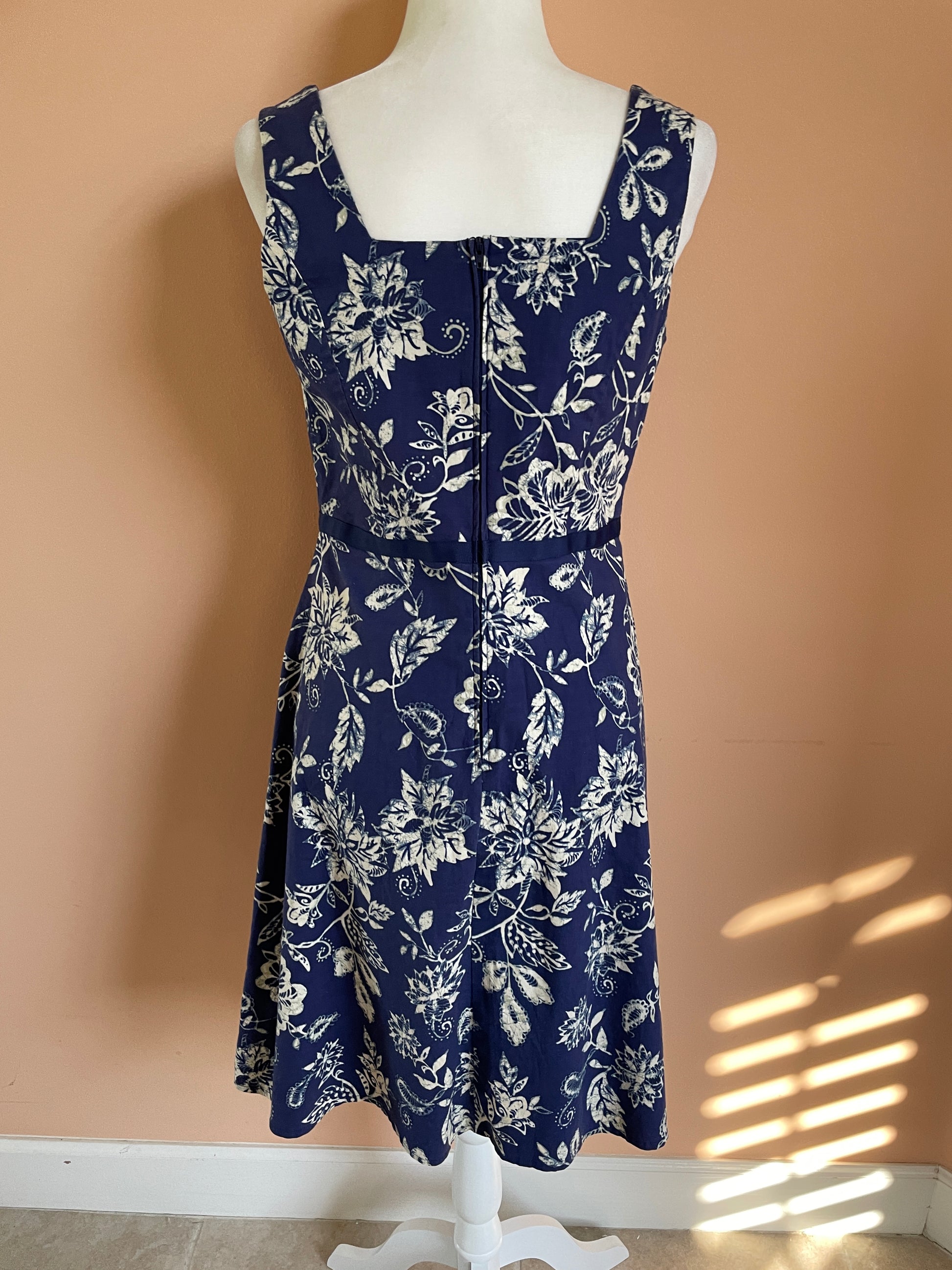  2000s Blue Summer Floral Cotton Sleeveless Dress