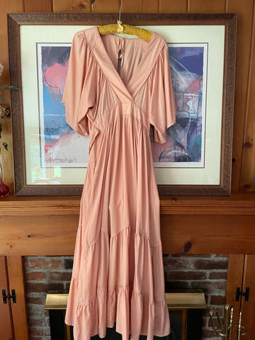 90s Tiered Angel Sleeve Pink Boho Maxi Dress