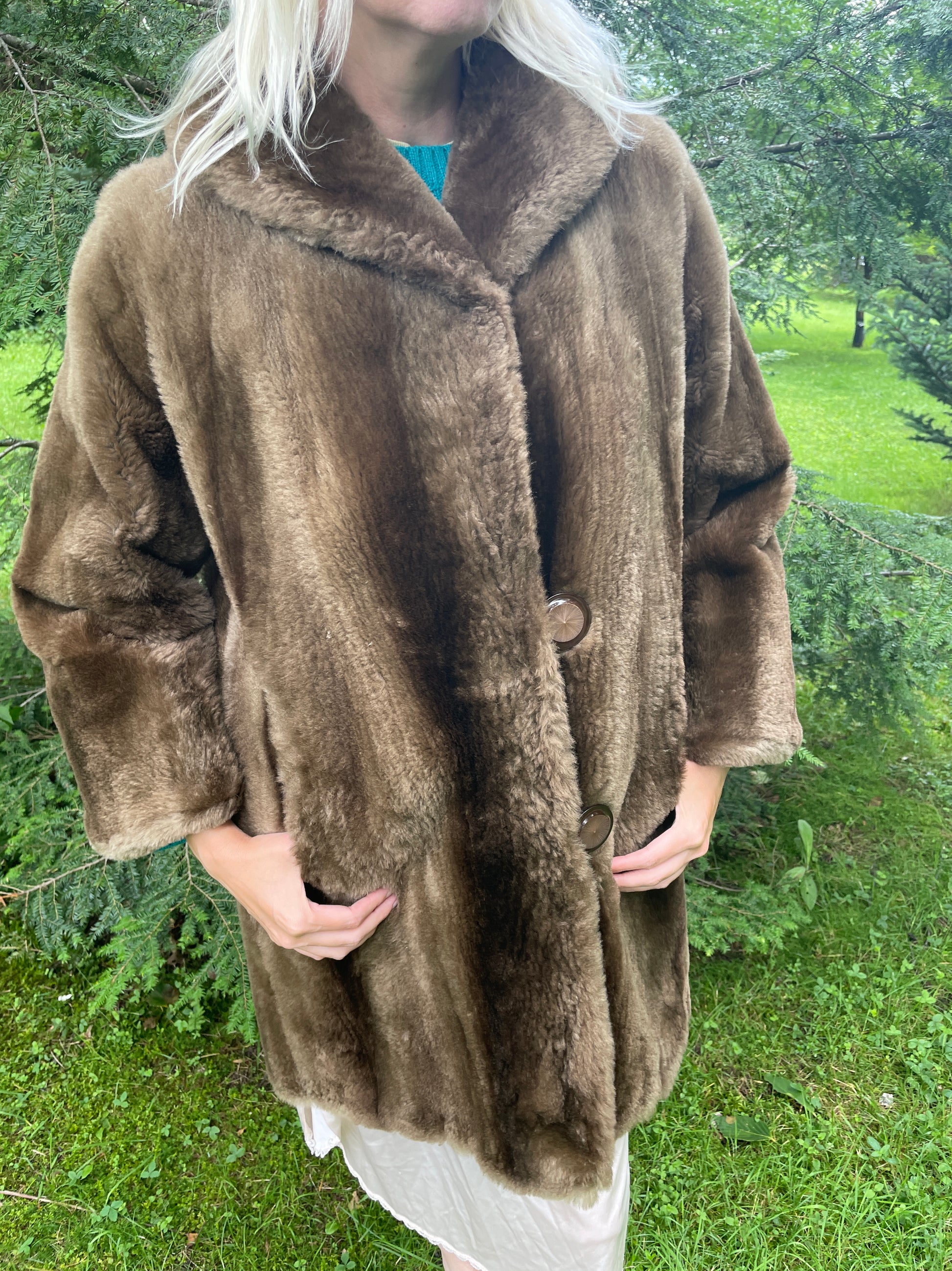  50s Real Fur Brown Vintage Coat