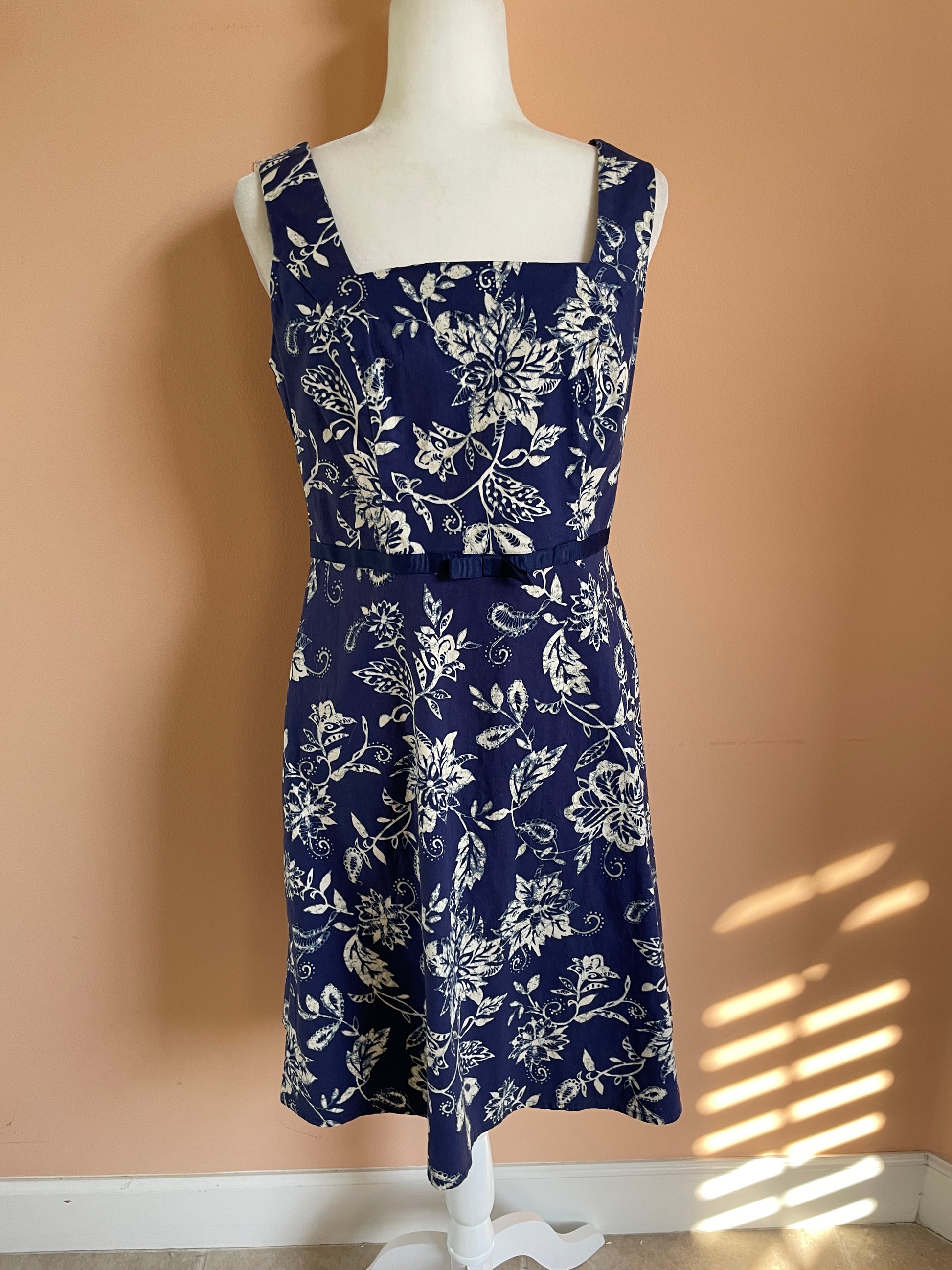 2000's blue summer dress 2000s Blue Summer Floral Cotton Sleeveless Dress