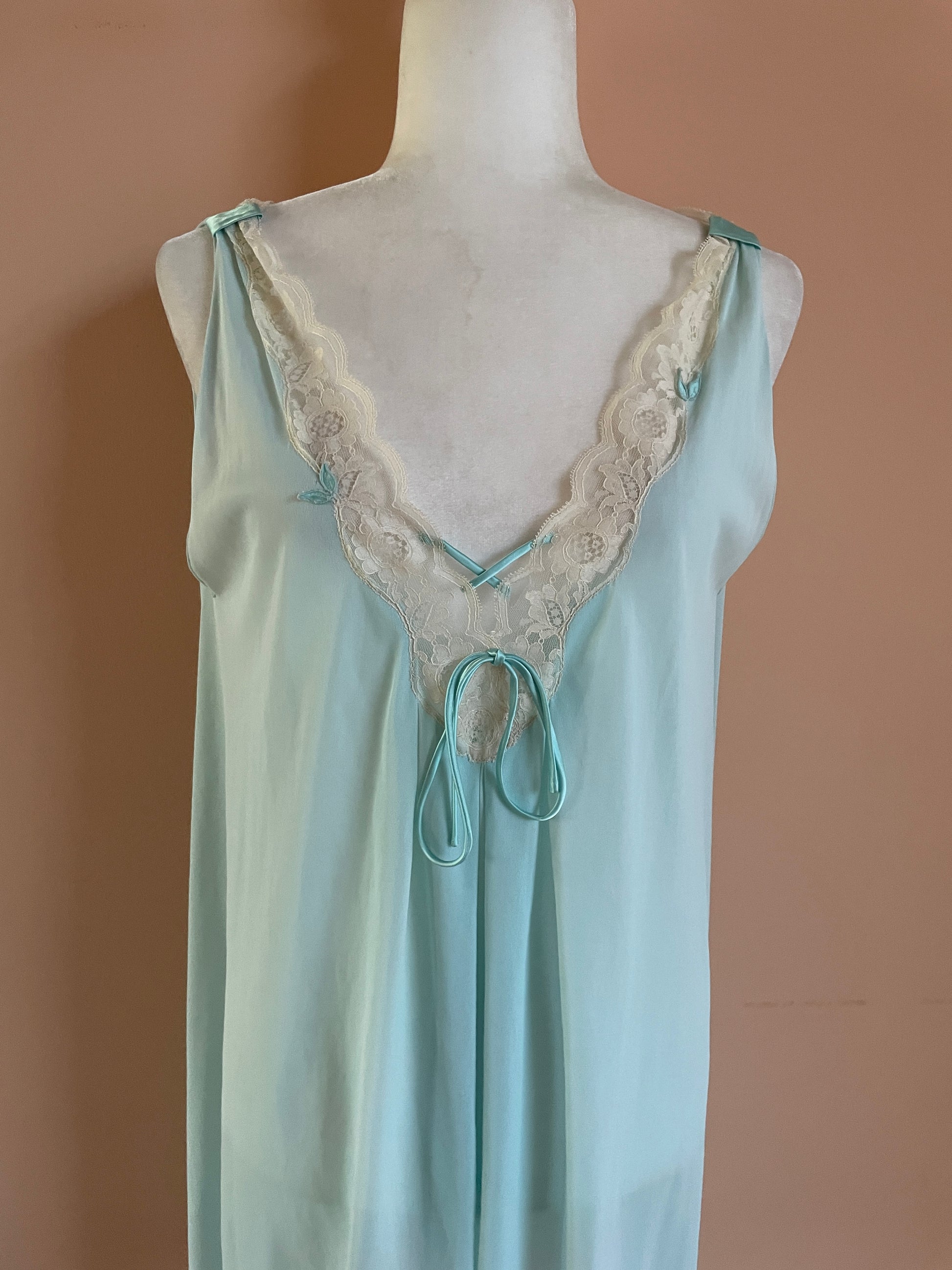  80s Vintage Blue Lacy Lingerie Nightgown M