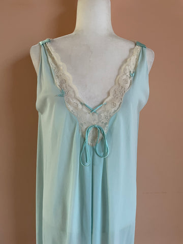 80s Vintage Blue Lacy Lingerie Nightgown M