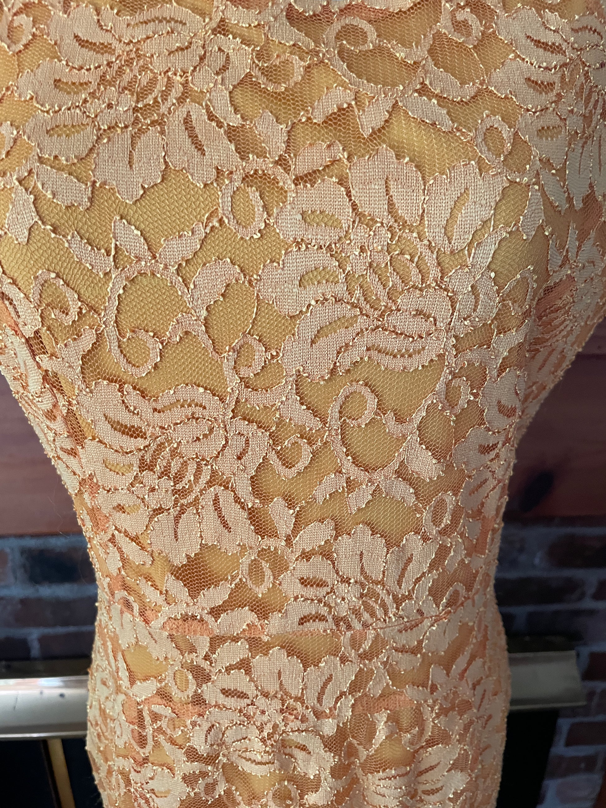  2000s Thalia Sodi Golden Lace Ruffle Midi Dress