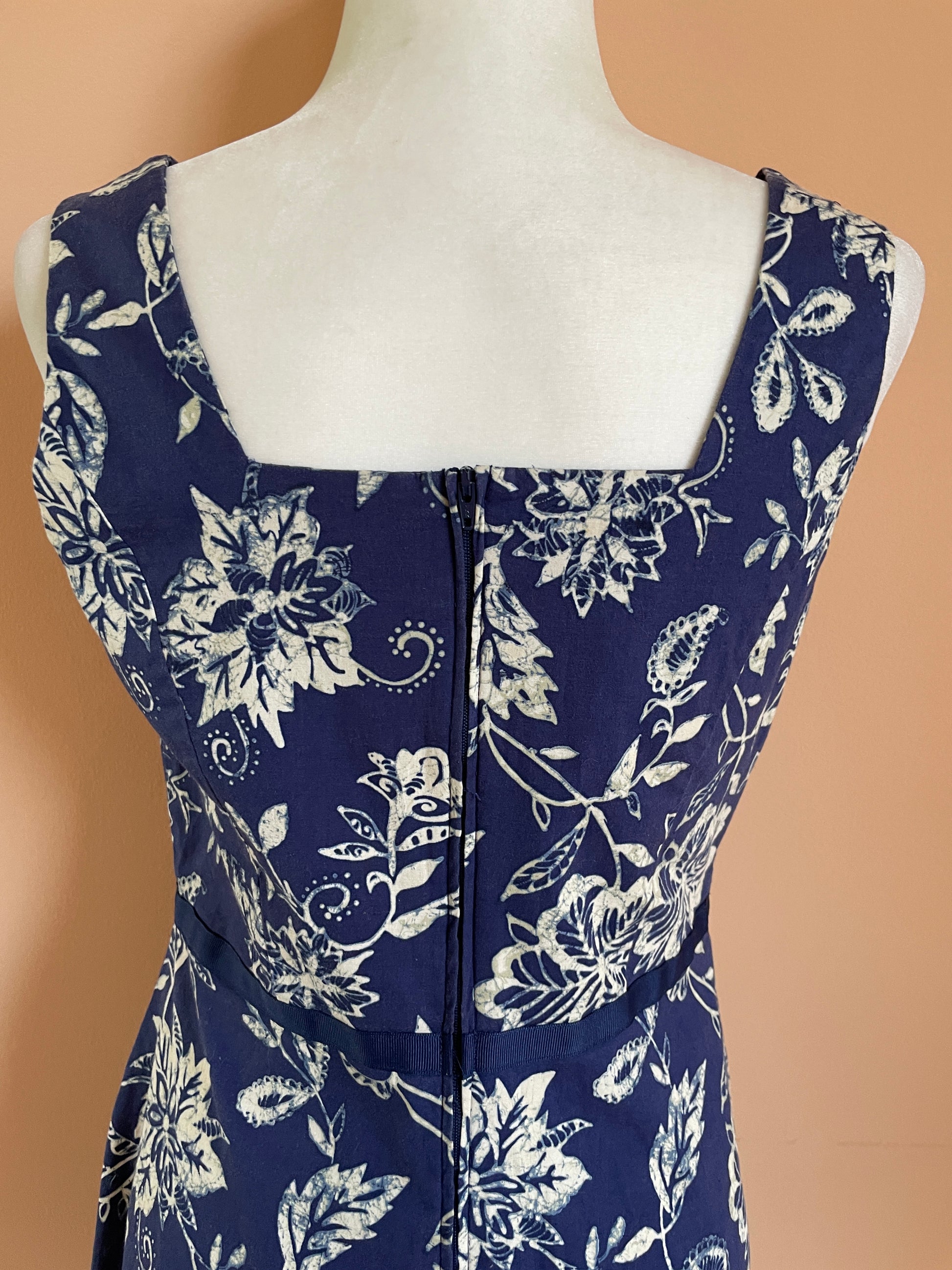 2000s Blue Summer Floral Cotton Sleeveless Dress
