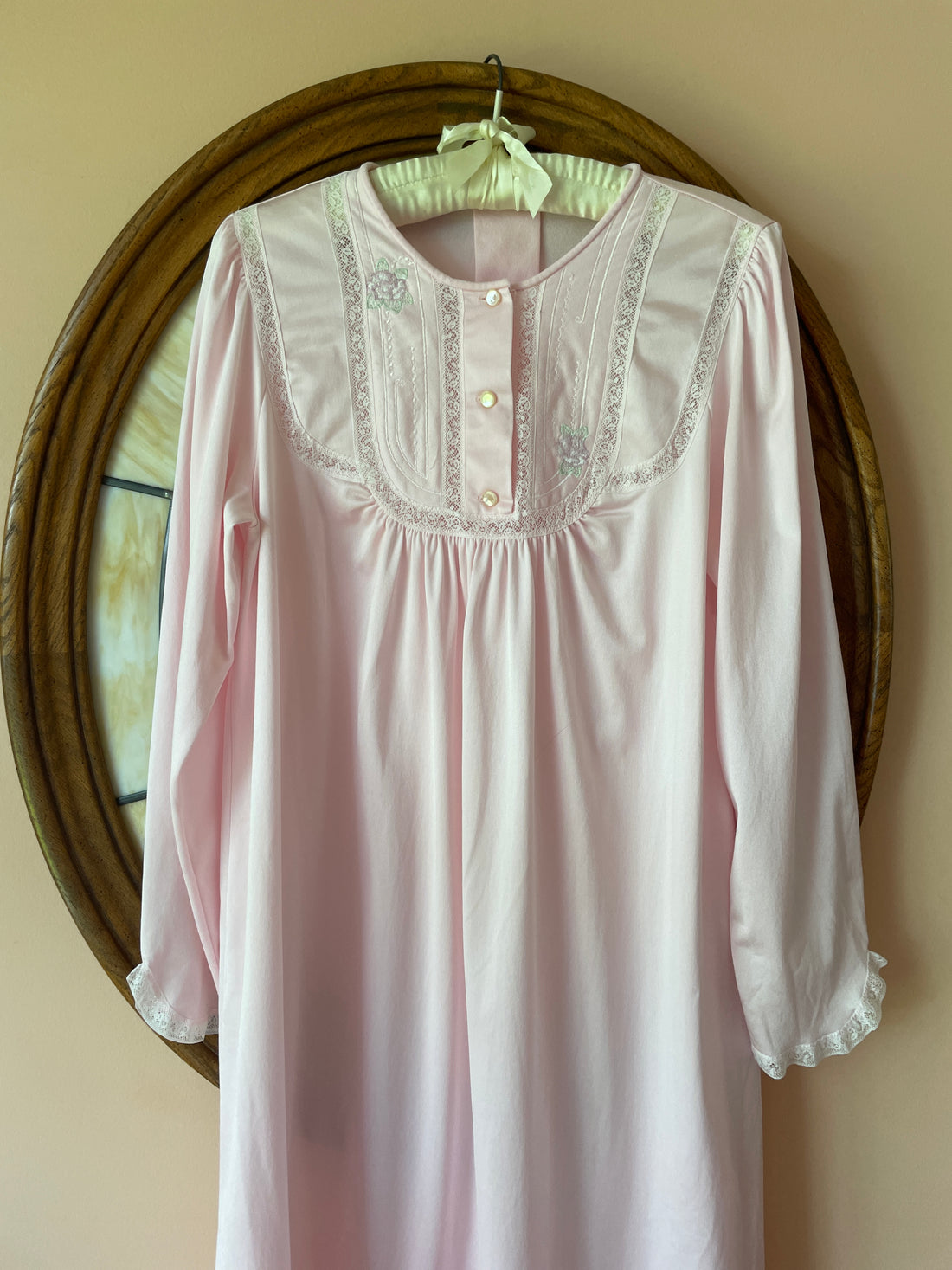 80s Vintage Pink Nylon Sweet Lingerie Robe Nightgown S