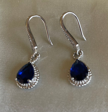 2000s 925 Silver Plated Blue Cubic Zirconian Fashion Classic Pierced Earrings