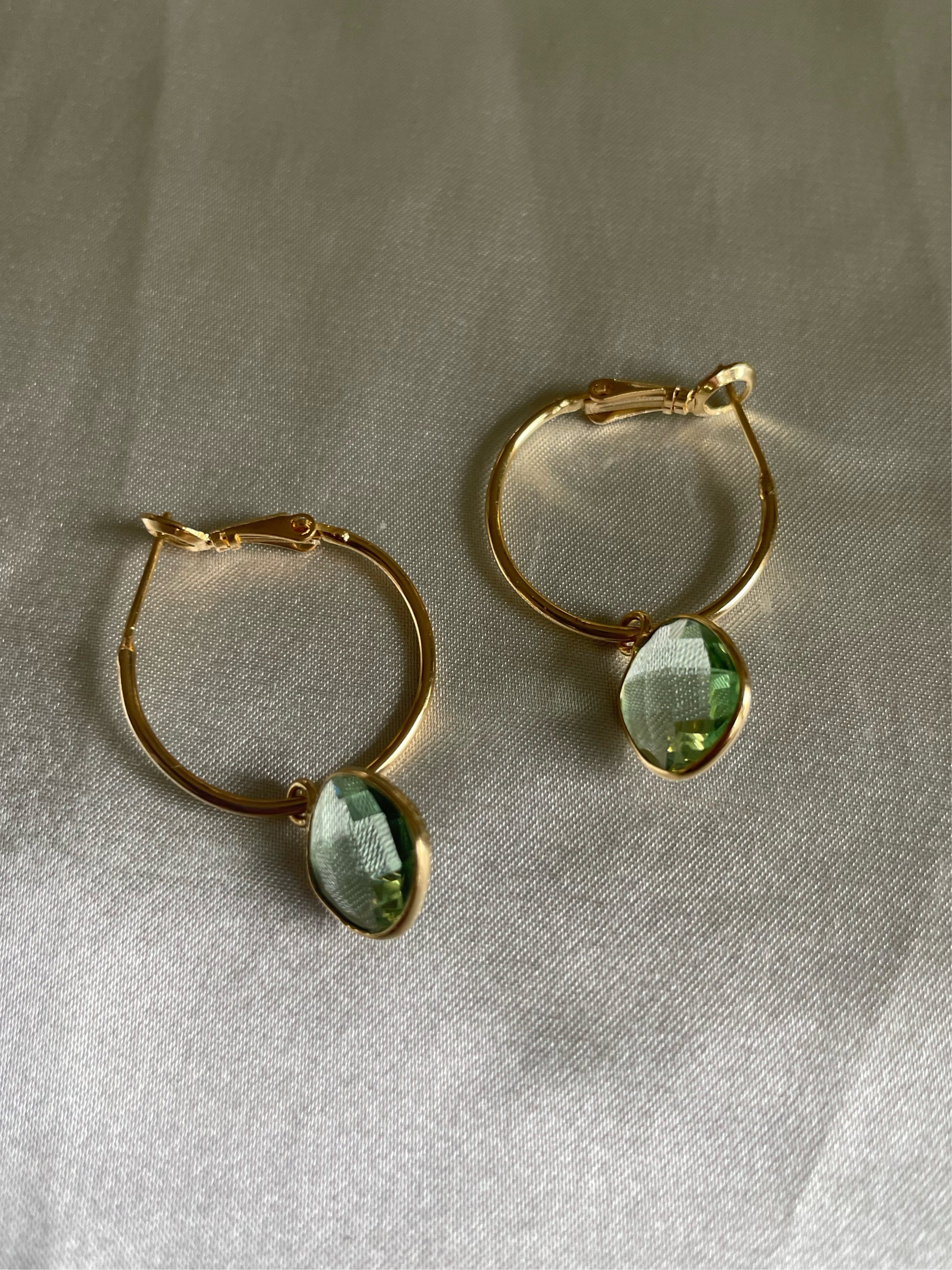  2000s Gold Plated Green Amethyst Quartz Fashion Hoop Earrings