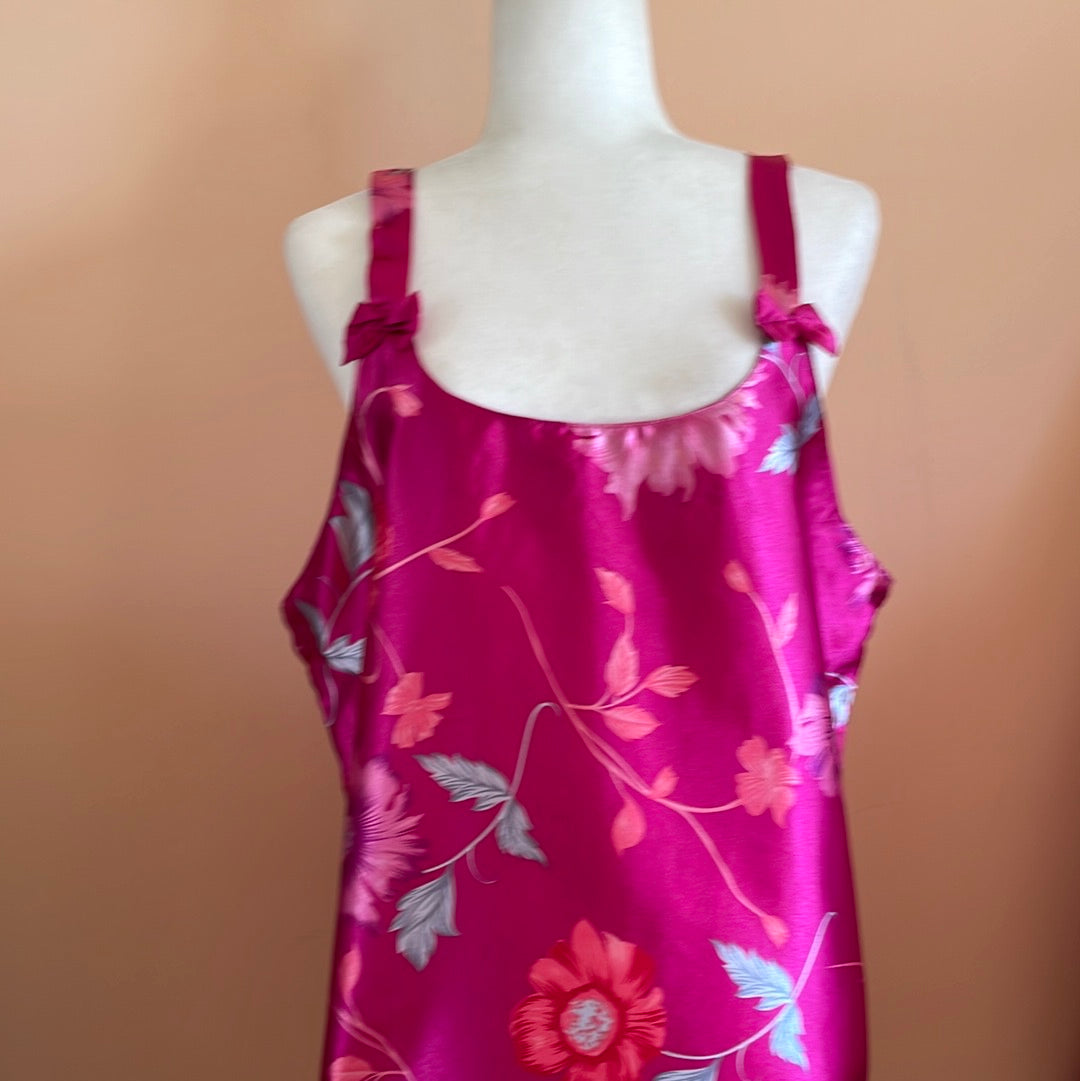  80s Floral Print Vintage Silky Poly Bow Accent Lingerie Slip