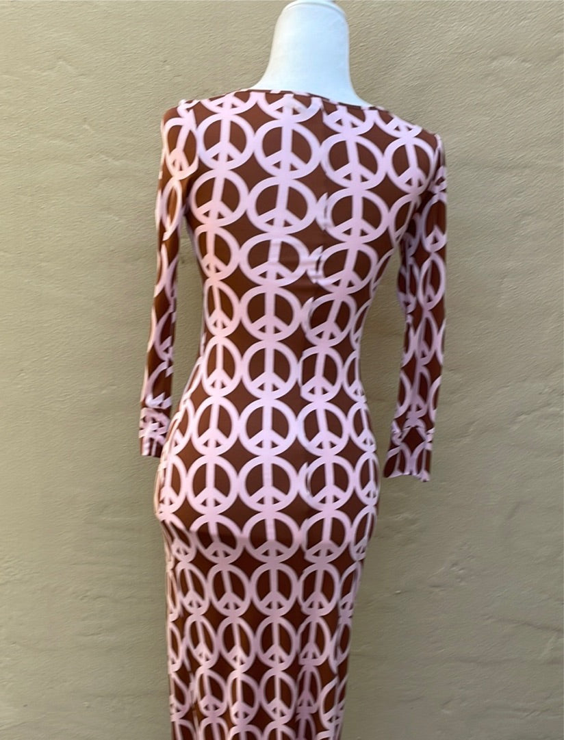  Body Con Chic Novelty Peace Print Unique Maxi Dress X/S