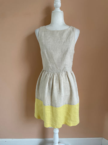 90s Vintage Beige Linen Sleeveless Classic Day Dress S