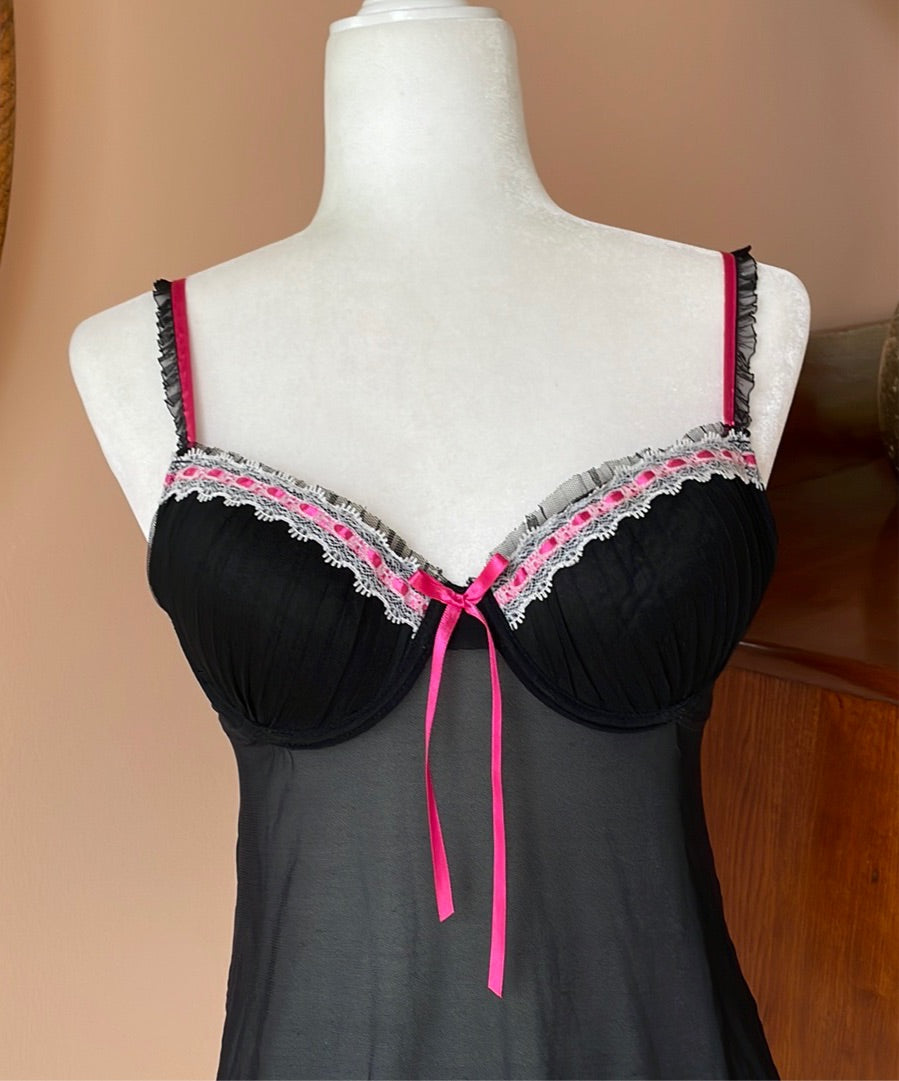  2000's Black Pink Bow Lingerie Chemise S