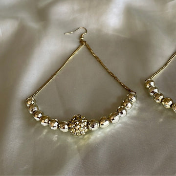 Shimmering Gold Silver Beaded Trapeze Pierced 2000s Earrings