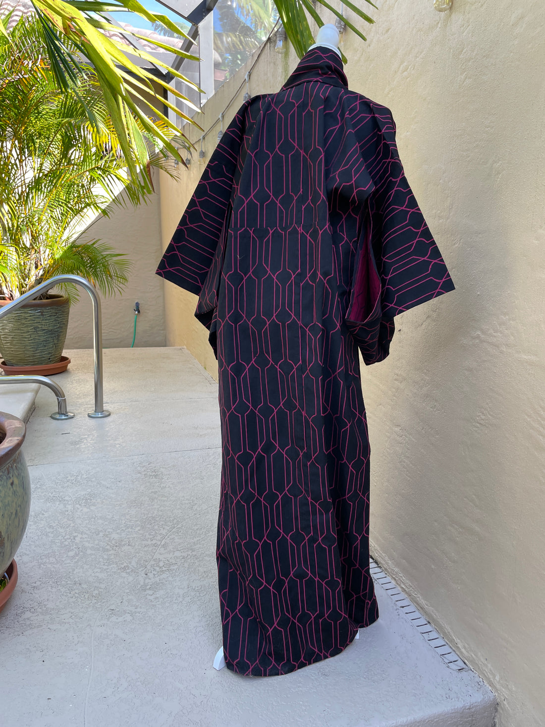 Kimono vintage black handmade lounge robe X/L