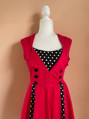Girl in Red 2000’s Sleeveless Black Polka Dot Cotton Dress M