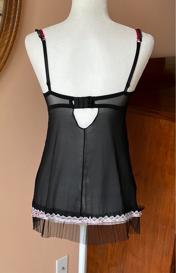  2000's Black Pink Bow Lingerie Chemise S