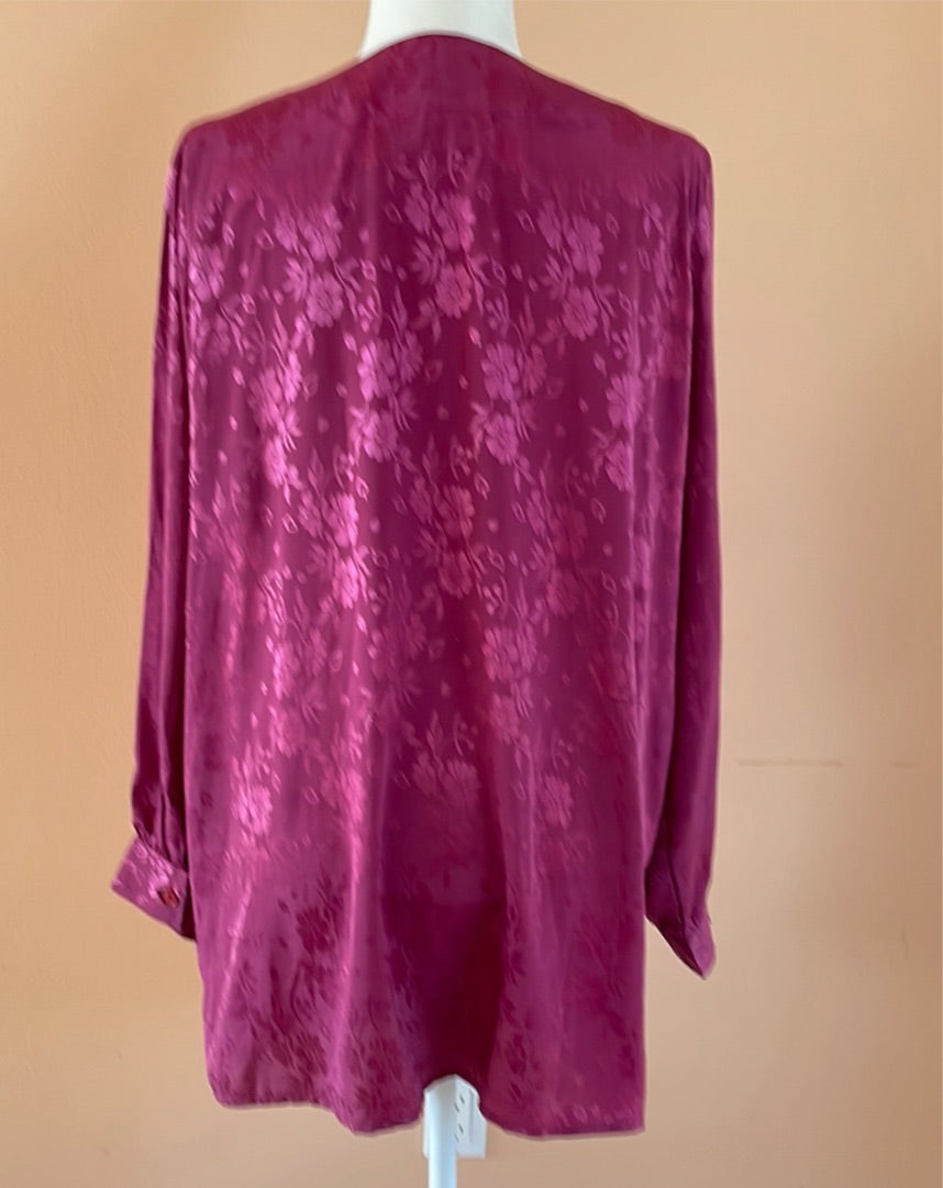 2000s Beautiful Silky Rayon Burgundy Bead Accent Pullover Top X/L