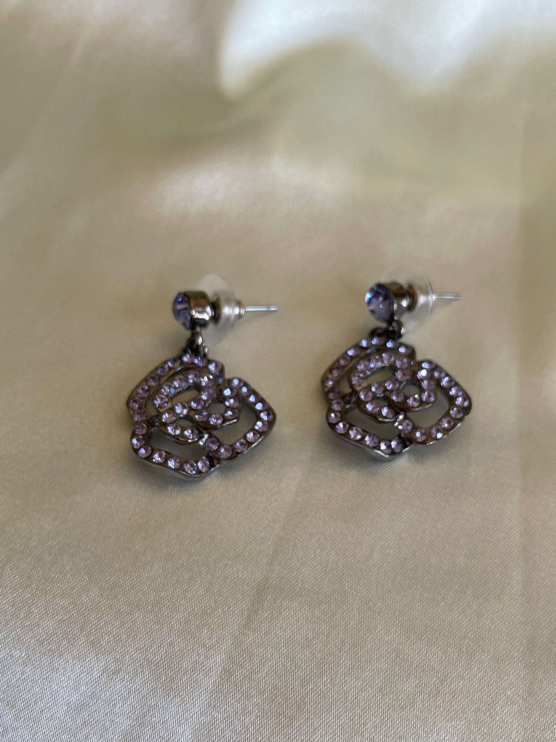 purple crystal earrings  2000’s Purple Crystal Abstract Design Pierced Earrings